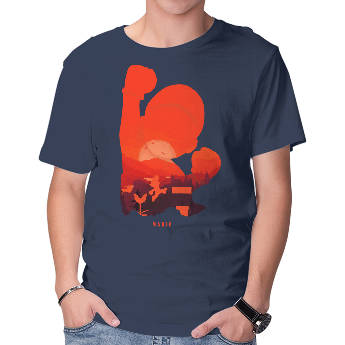 Mario Landscape – Gaming Graphic T-Shirt in navy, product display