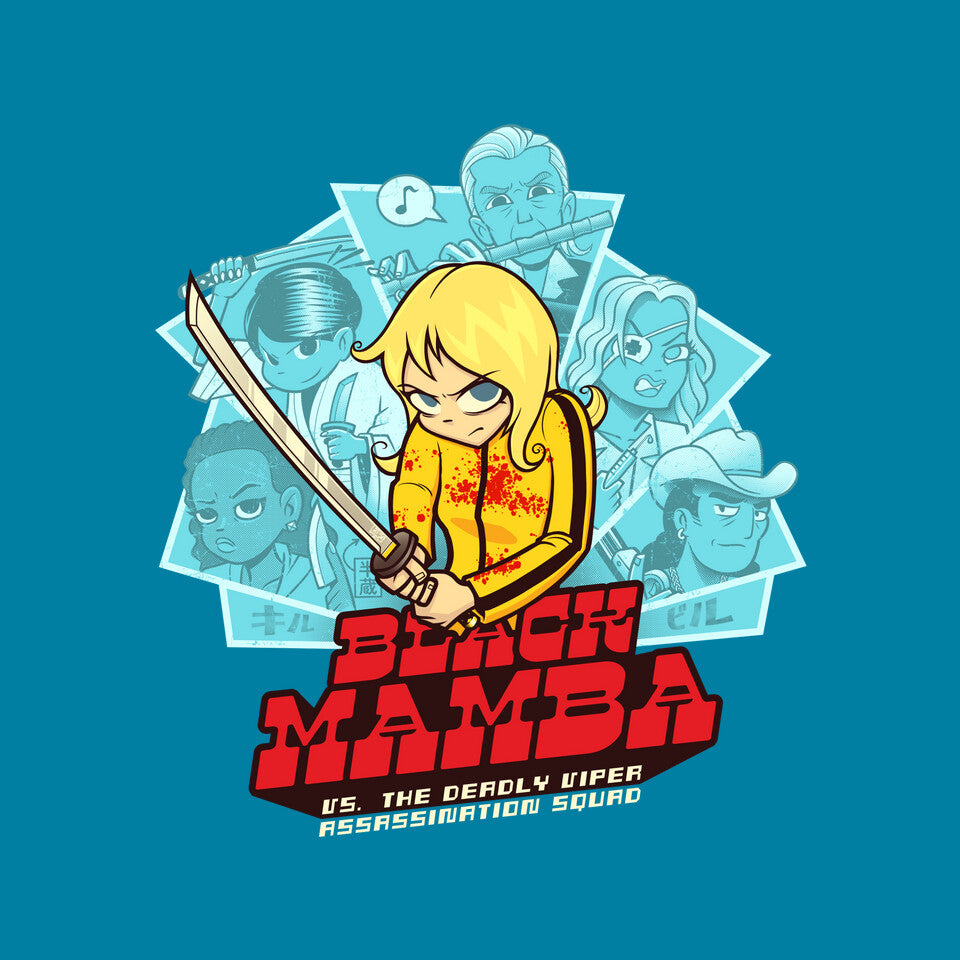 Black Mamba Vs The Deadly Vipers – Movie Graphic T-Shirt design artwork for turquoise graphic T-shirt