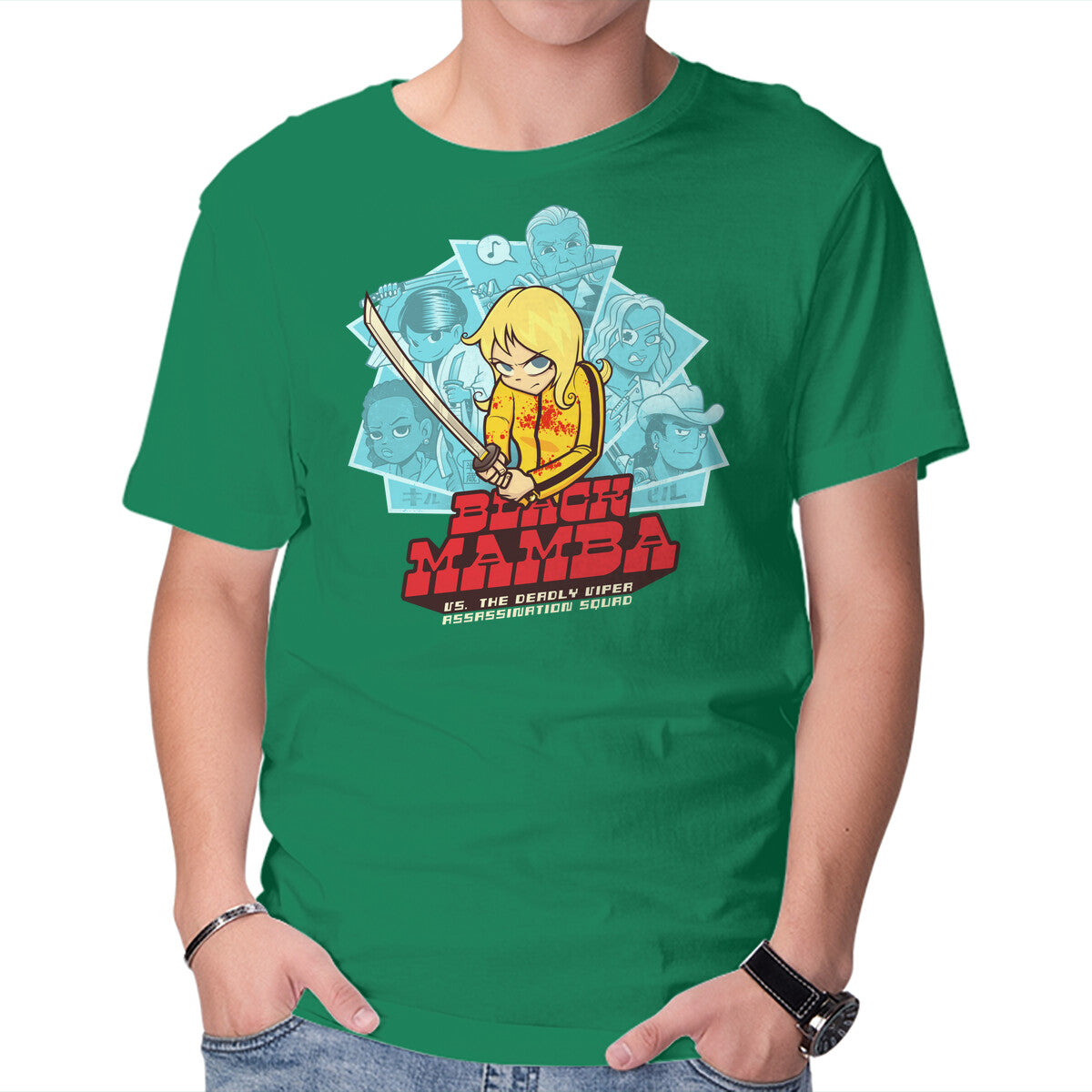 Black Mamba Vs The Deadly Vipers – Movie Graphic T-Shirt in green, product display
