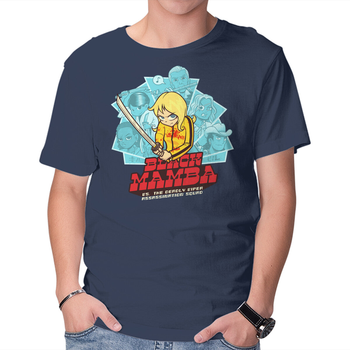 Black Mamba Vs The Deadly Vipers – Movie Graphic T-Shirt in navy, product display