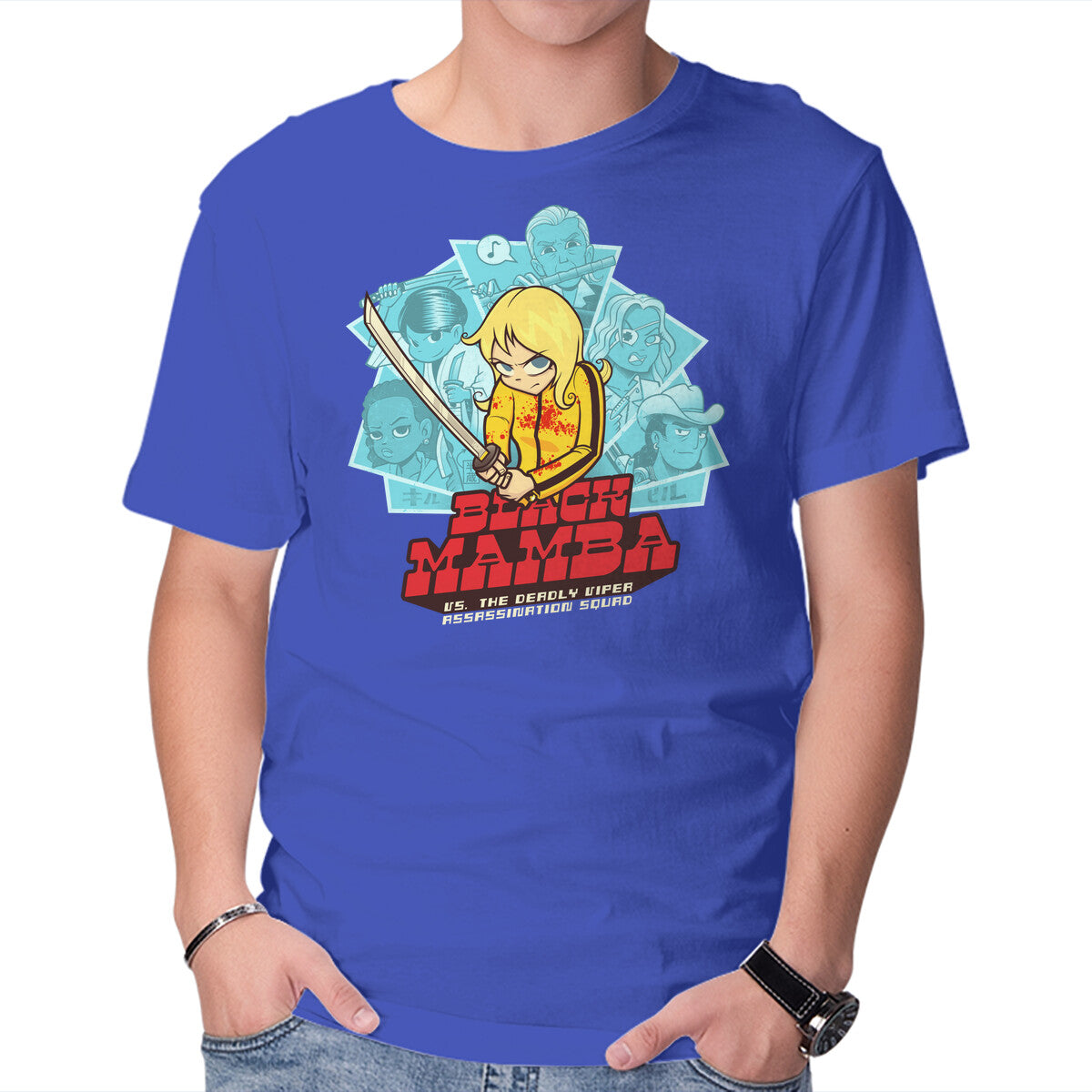 Black Mamba Vs The Deadly Vipers – Movie Graphic T-Shirt in royal blue, product display