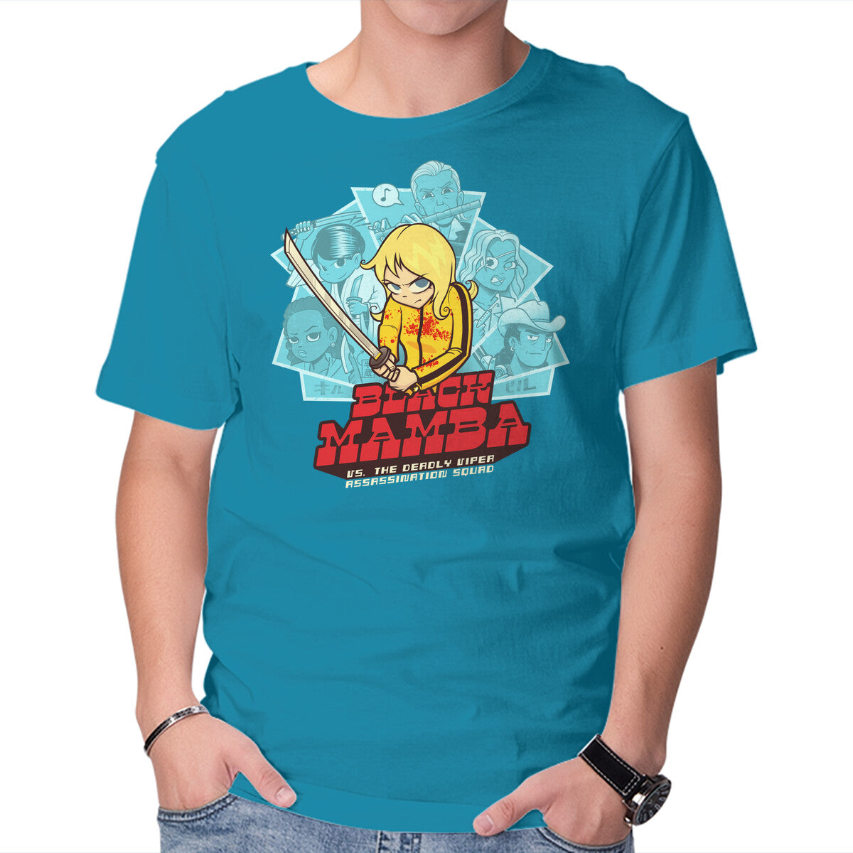 Black Mamba Vs The Deadly Vipers – Movie Graphic T-Shirt in turquoise, product display