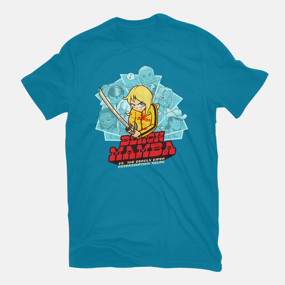 Black Mamba Vs The Deadly Vipers – Movie Graphic T-Shirt in turquoise, flat-lay product view