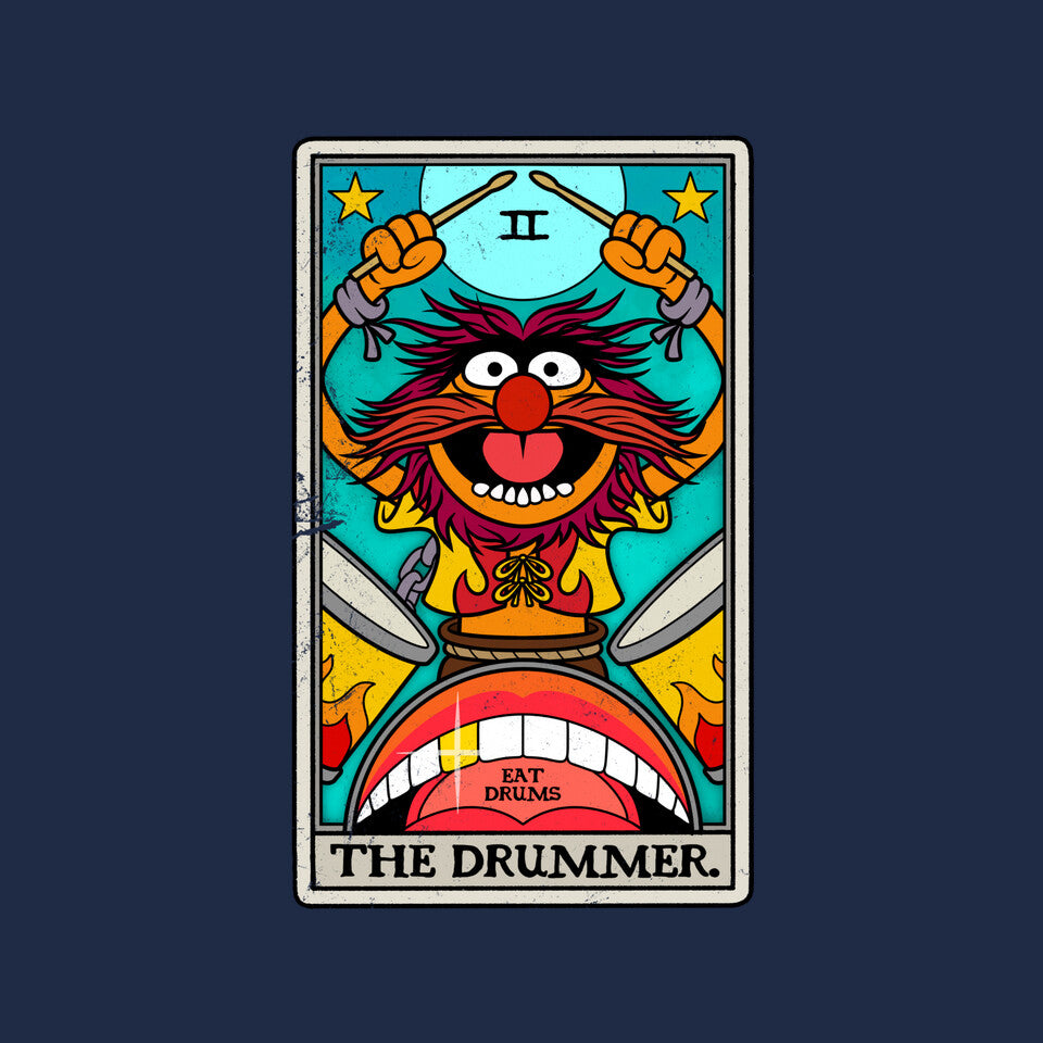 The Drummer – Movie Graphic T-Shirt design artwork for navy graphic T-shirt