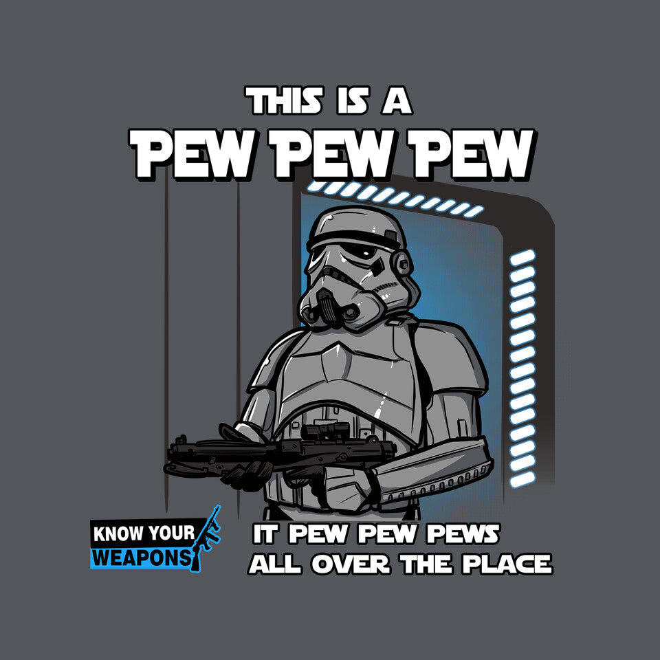 Pew Pew Pew – Sci-Fi Graphic T-Shirt design artwork for charcoal graphic T-shirt