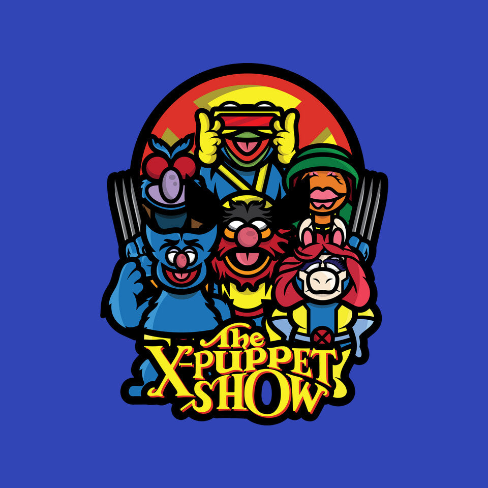 The X-Puppet Show – Movie Graphic T-Shirt design artwork for royal blue graphic T-shirt