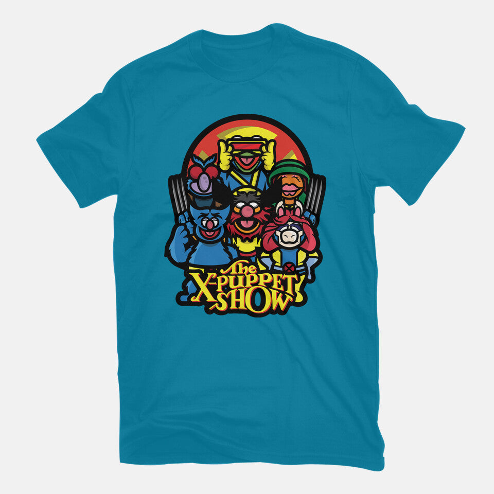 The X-Puppet Show – Movie Graphic T-Shirt in turquoise, flat-lay product view