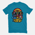 The X-Puppet Show – Movie Graphic T-Shirt in turquoise, flat-lay product view