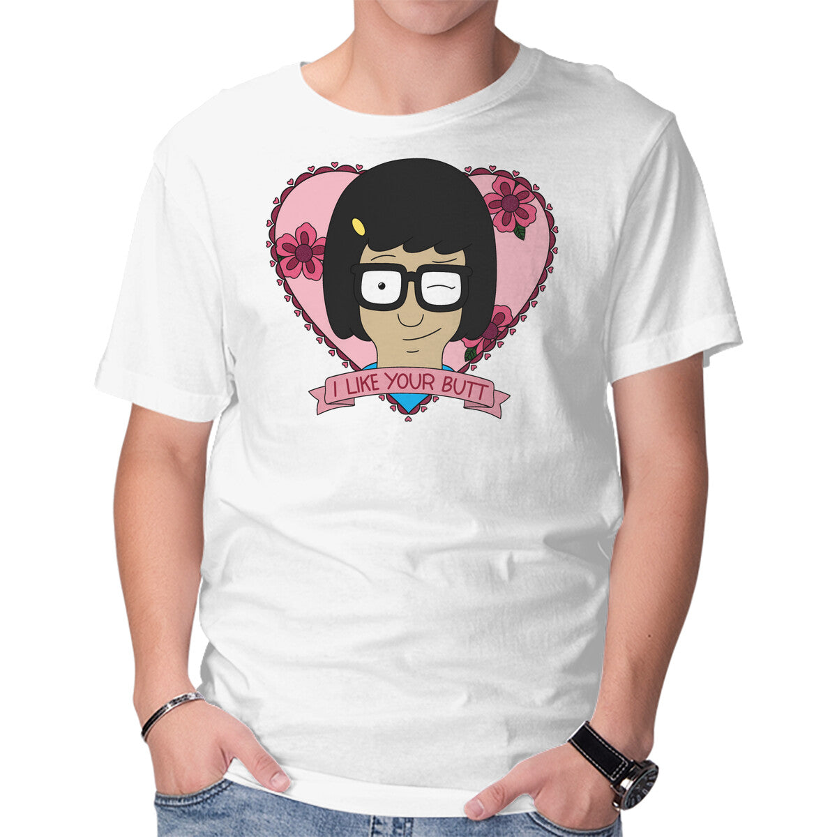 Tina's Valentine – Funny Graphic T-Shirt in white, product display