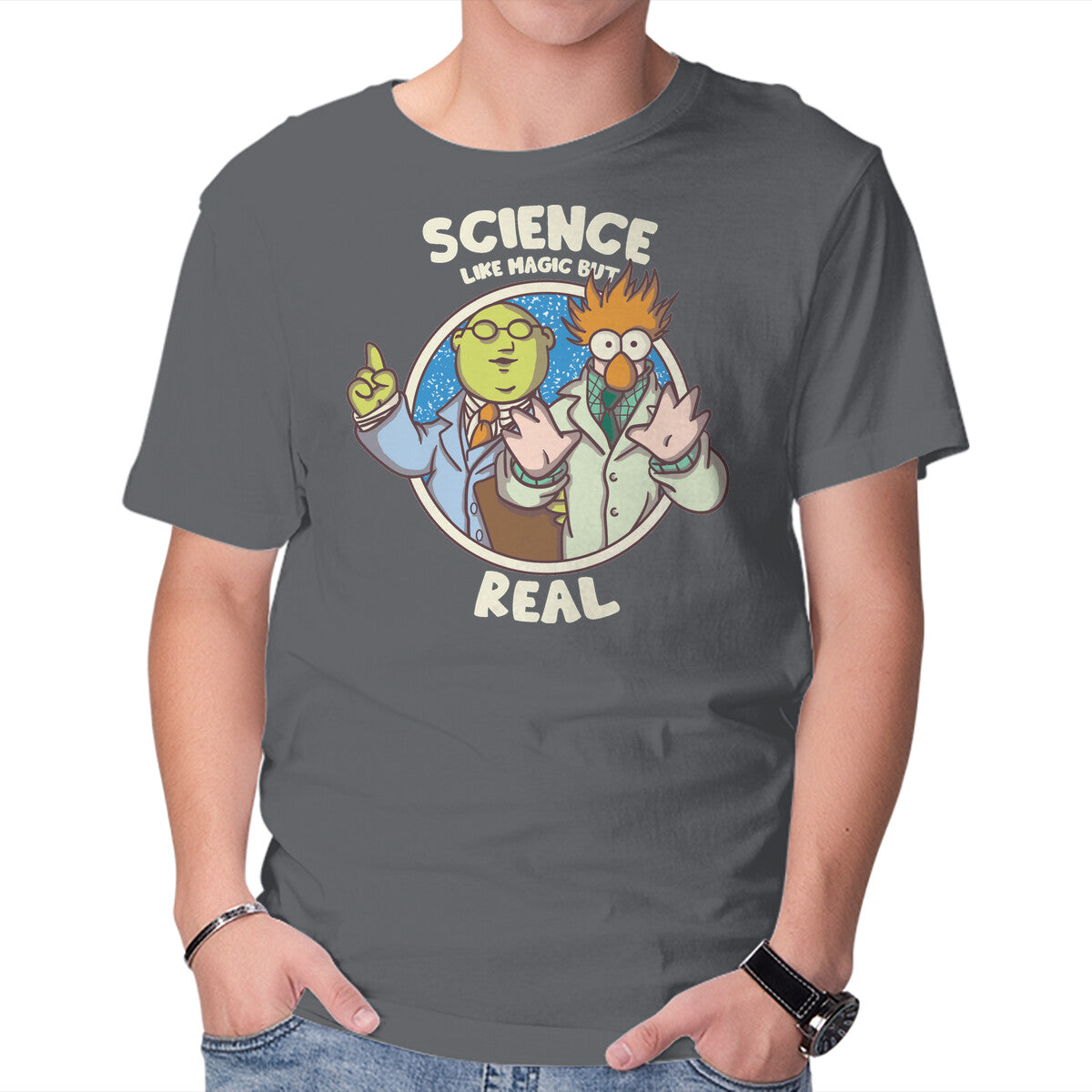 Science Like Magic – Movie Graphic T-Shirt in charcoal, product display