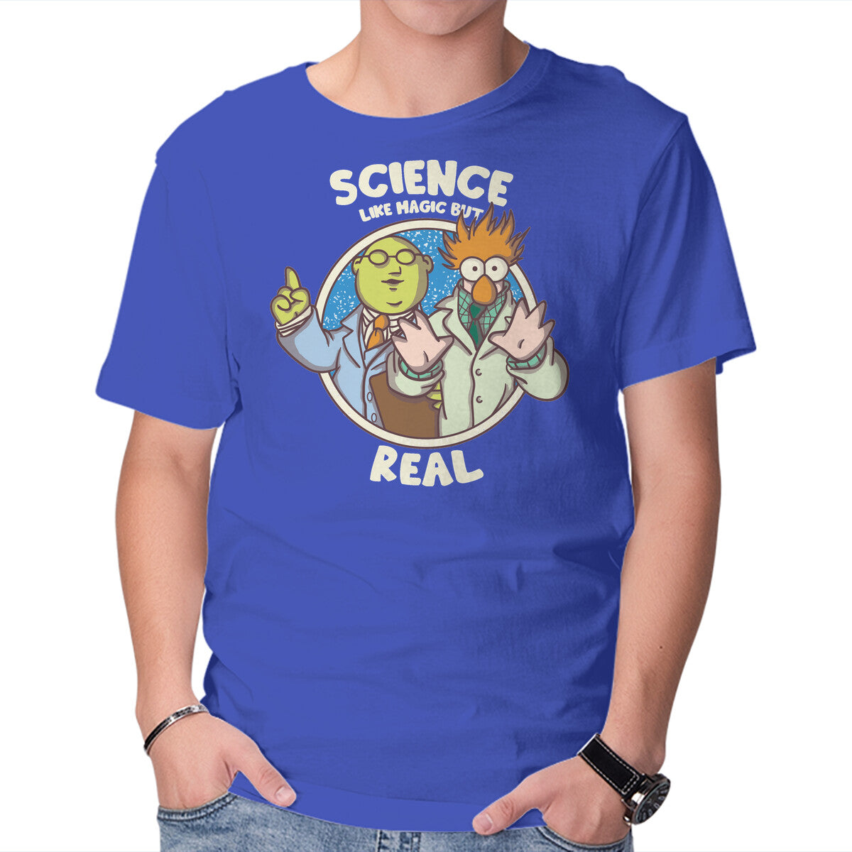 Science Like Magic – Movie Graphic T-Shirt in royal blue, product display