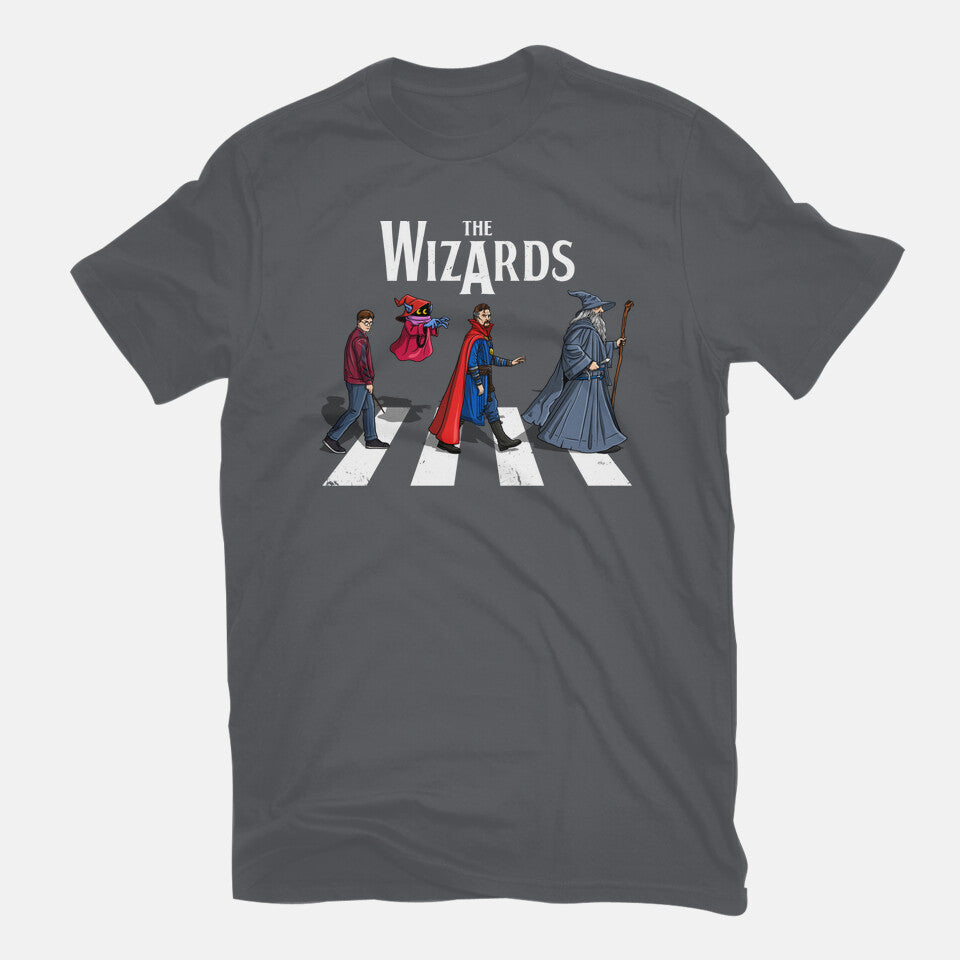The Wizards Road – Fantasy Graphic T-Shirt in charcoal, flat-lay product view