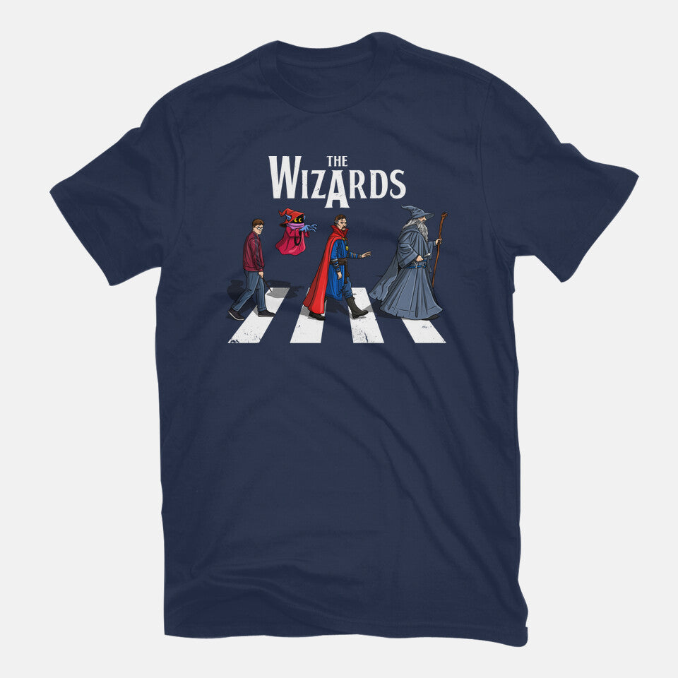 The Wizards Road – Fantasy Graphic T-Shirt in navy, flat-lay product view