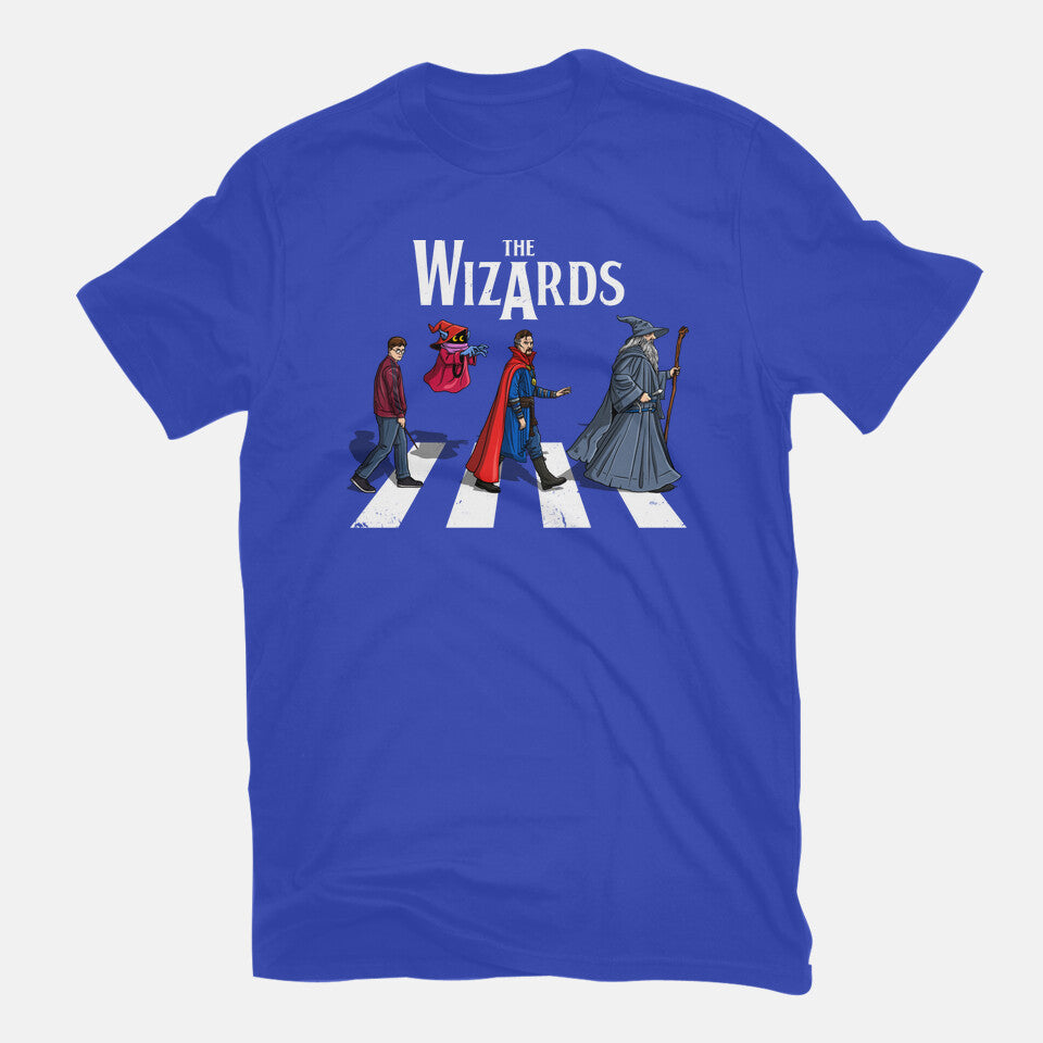 The Wizards Road – Fantasy Graphic T-Shirt in royal blue, flat-lay product view