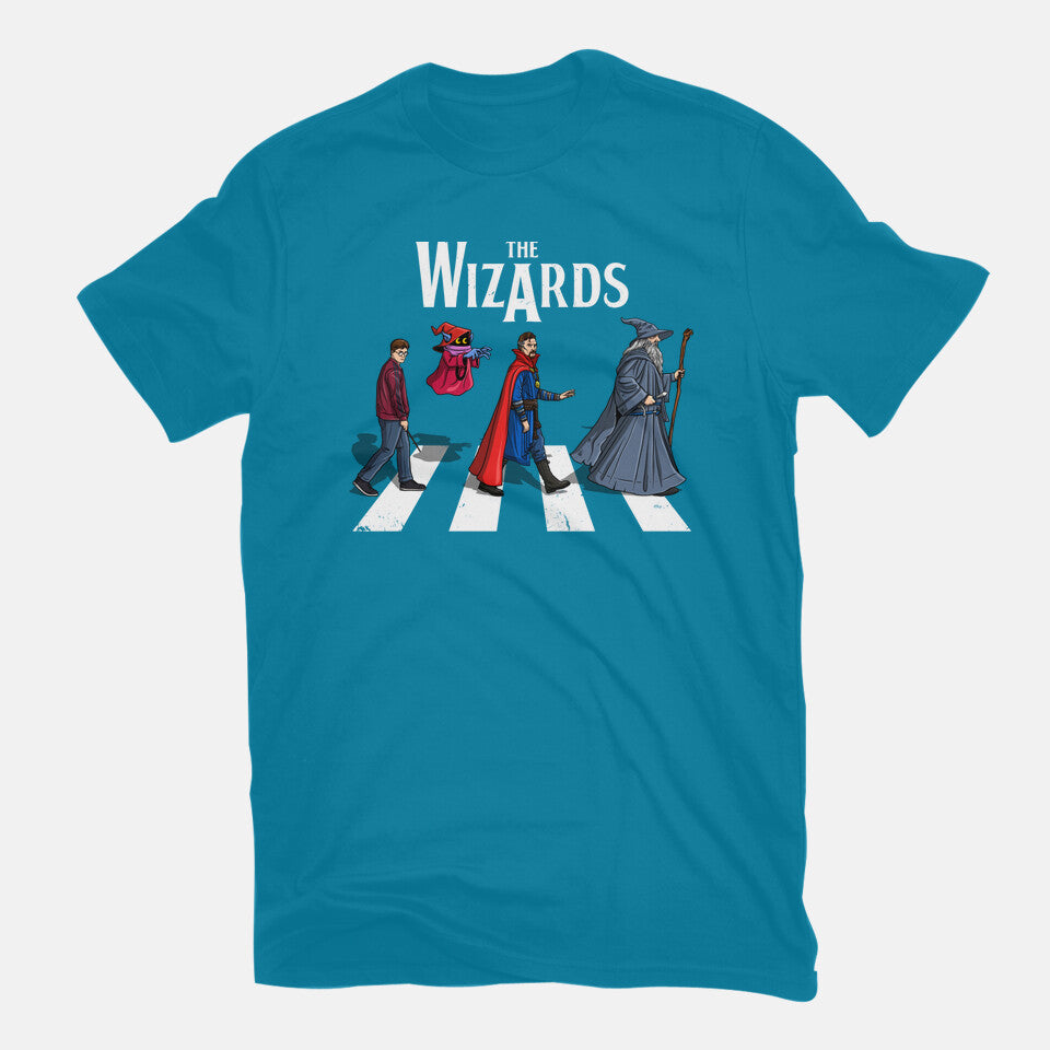 The Wizards Road – Fantasy Graphic T-Shirt in turquoise, flat-lay product view