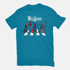 The Wizards Road – Fantasy Graphic T-Shirt in turquoise, flat-lay product view