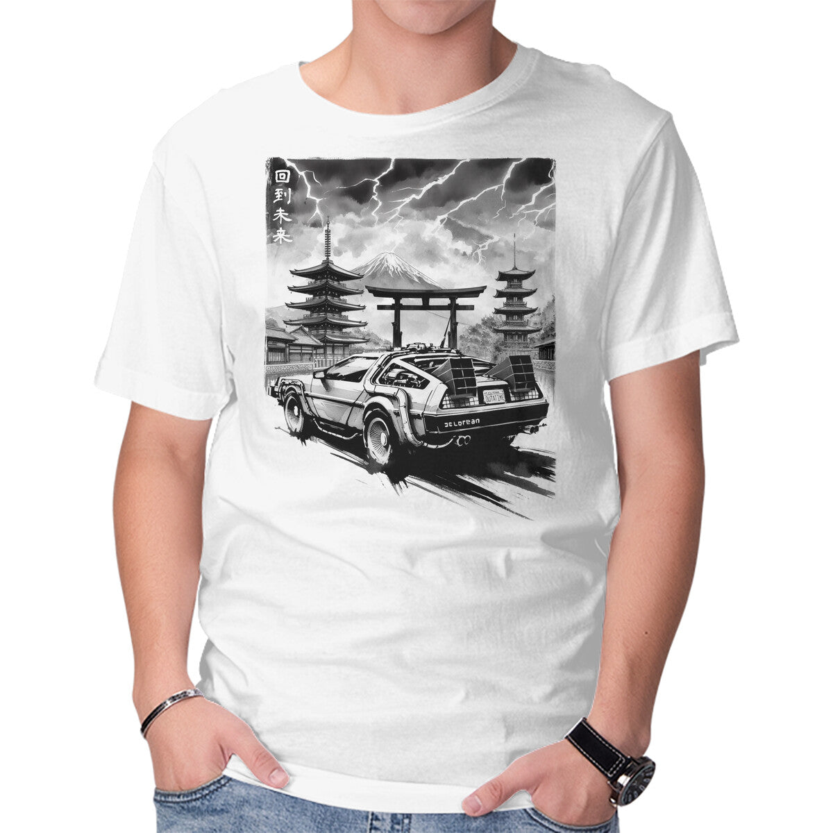 Back To The Japan Temple – Sci-Fi Graphic T-Shirt in white, product display