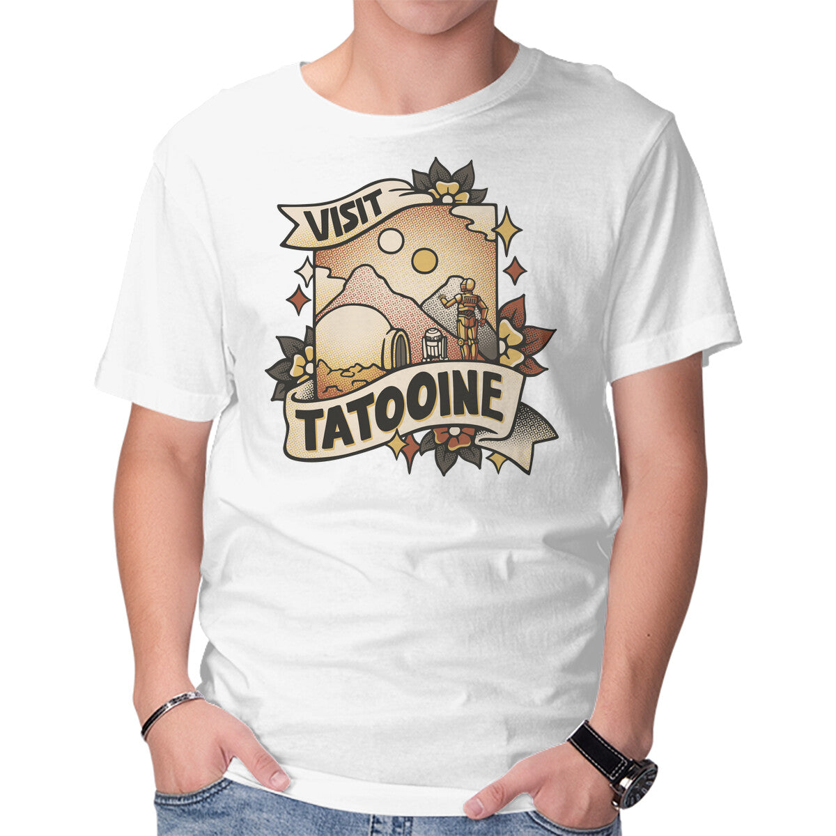 Visit Tatooine Tattoo – Sci-Fi Graphic T-Shirt in white, product display