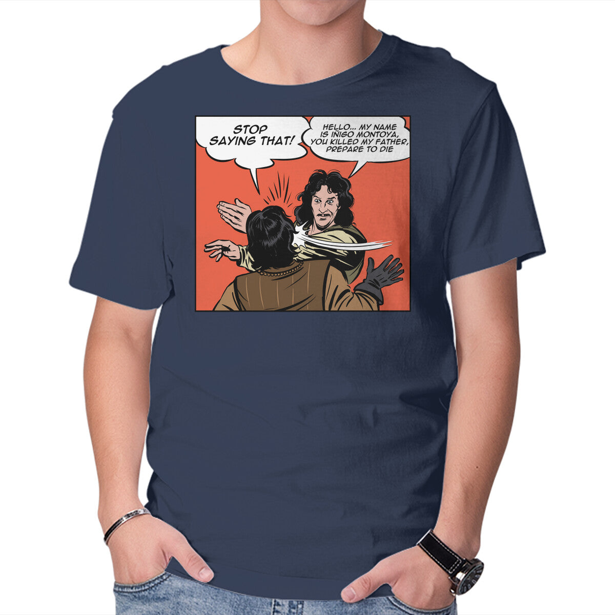 Montoya Slap – Fantasy Graphic T-Shirt in navy, product display