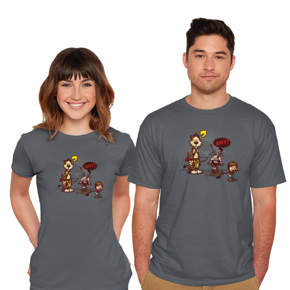 Model wearing charcoal Hardcore Cosplayers – Gaming Graphic T-Shirt