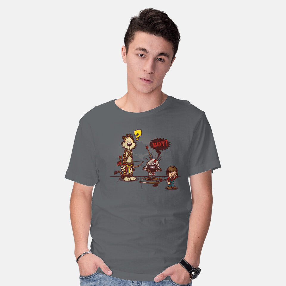 Model wearing charcoal Hardcore Cosplayers – Gaming Graphic T-Shirt