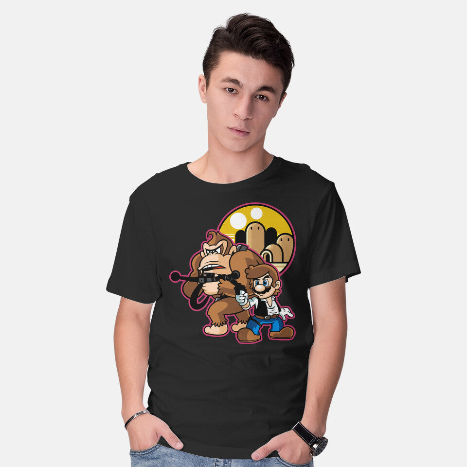 Model wearing black Plumber Solo – Gaming Graphic T-Shirt