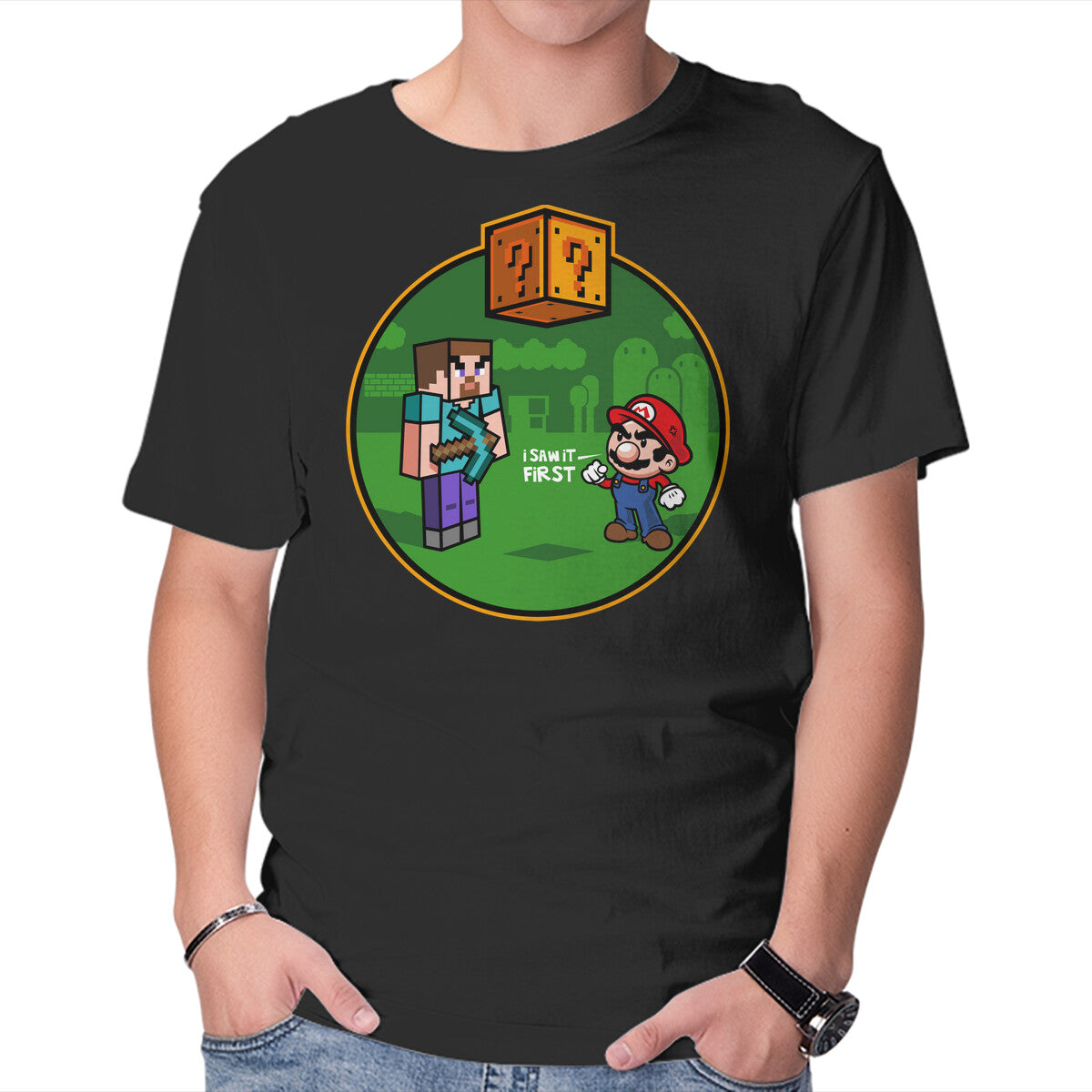 I Saw It First – Gaming Graphic T-Shirt in black, product display