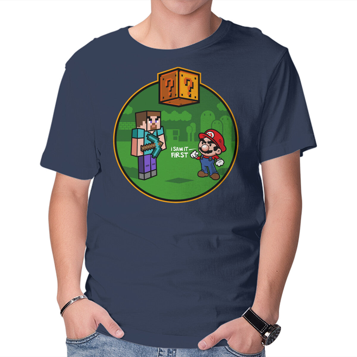 I Saw It First – Gaming Graphic T-Shirt in navy, product display
