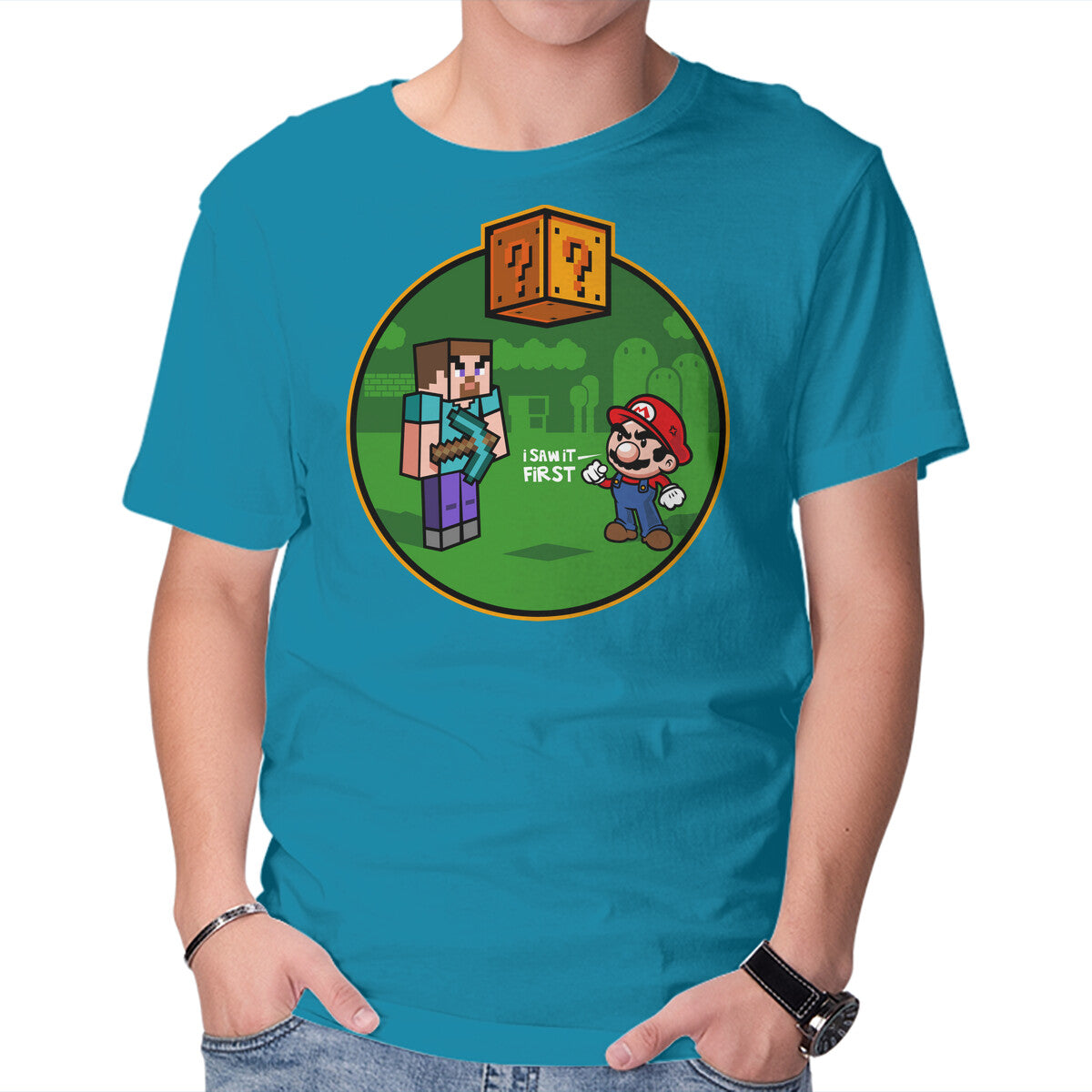 I Saw It First – Gaming Graphic T-Shirt in turquoise, product display