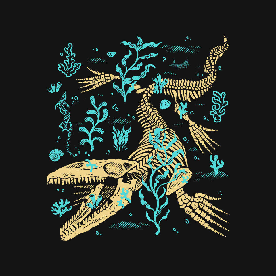 Mosasaurus Fossils – Movie Graphic T-Shirt design artwork for black graphic T-shirt