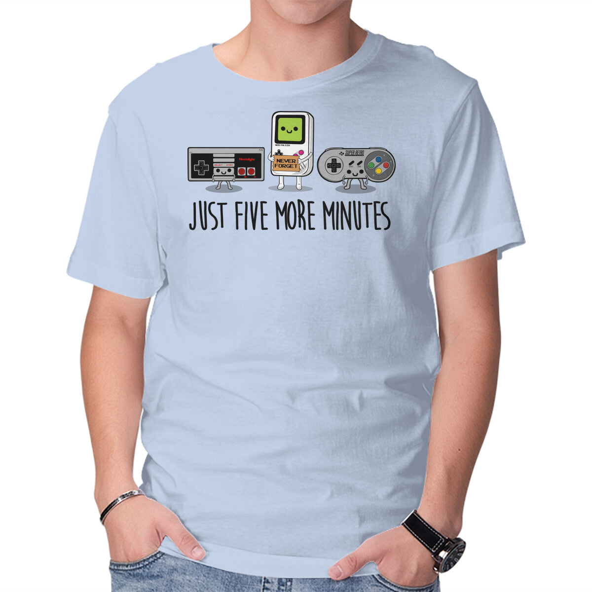 Just Five More Minutes – Gaming Graphic T-Shirt in blue, product display