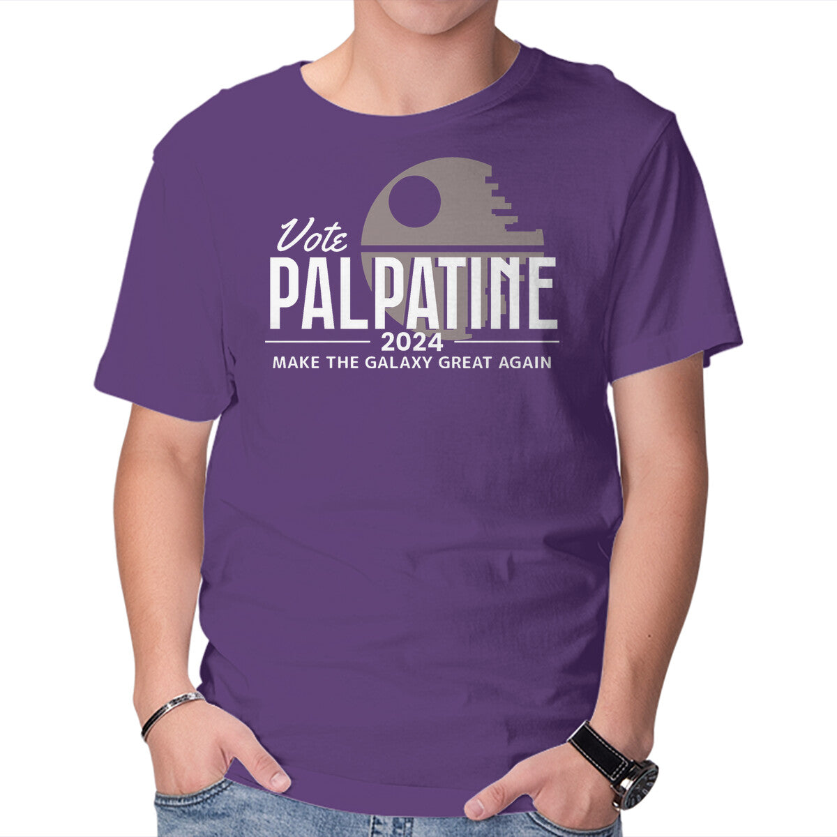 Make The Galaxy Great Again – Sci-Fi Graphic T-Shirt in purple, product display
