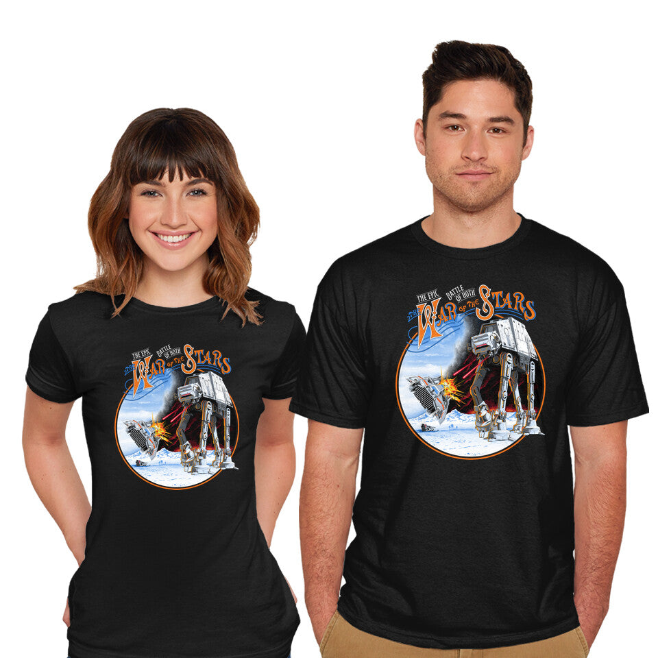 Model wearing black War Of The Stars – Sci-Fi Graphic T-Shirt