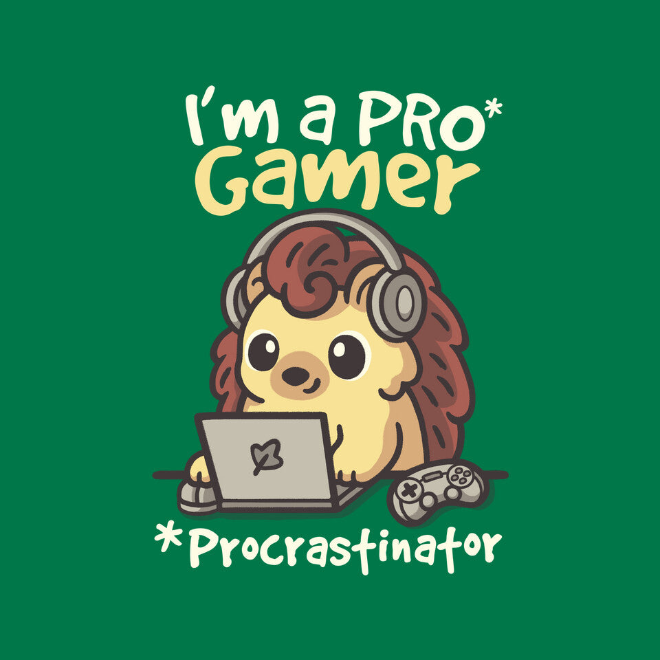 Pro Gamer Procrastinator – Gaming Graphic T-Shirt design artwork for green graphic T-shirt