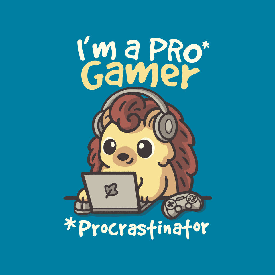 Pro Gamer Procrastinator – Gaming Graphic T-Shirt design artwork for turquoise graphic T-shirt
