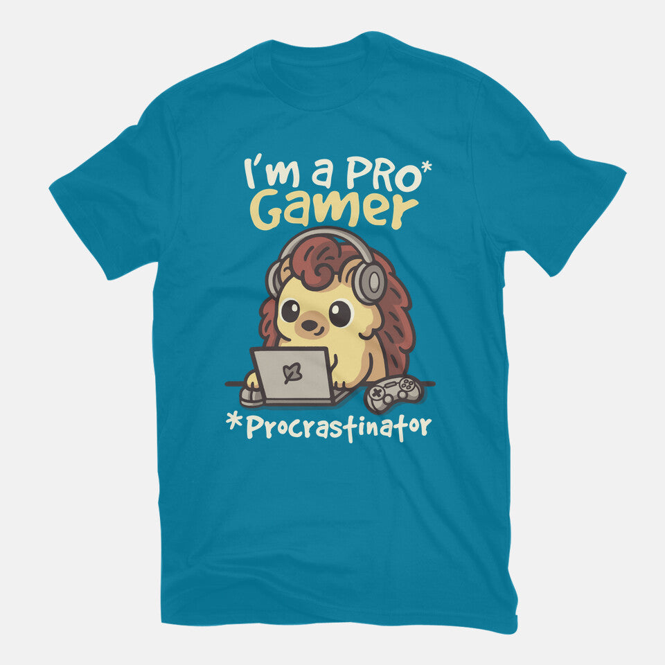 Pro Gamer Procrastinator – Gaming Graphic T-Shirt in turquoise, flat-lay product view