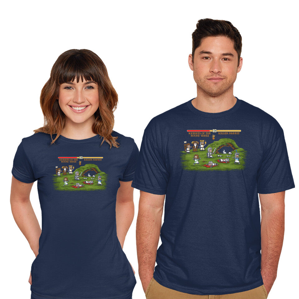 Model wearing navy The Final Fight – Gaming Graphic T-Shirt