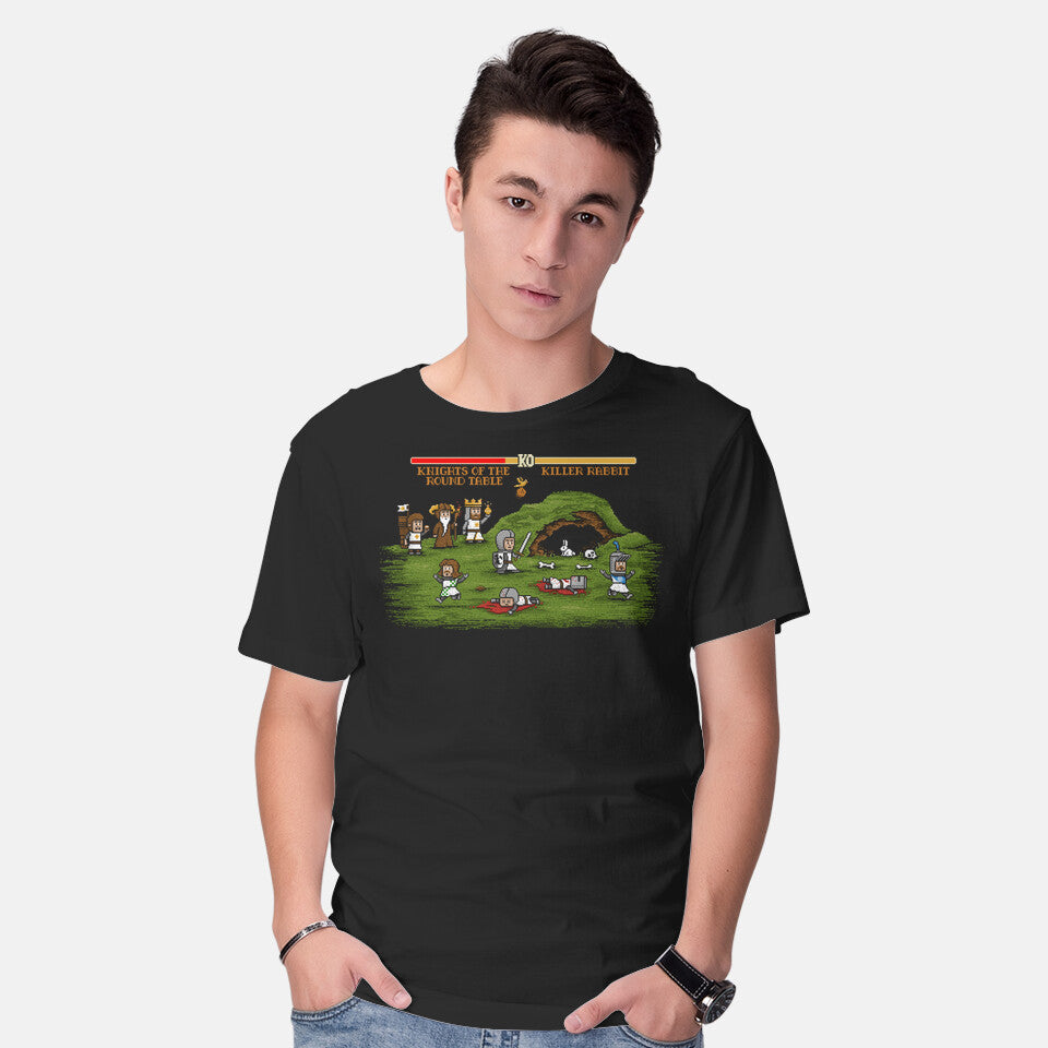 Model wearing black The Final Fight – Gaming Graphic T-Shirt