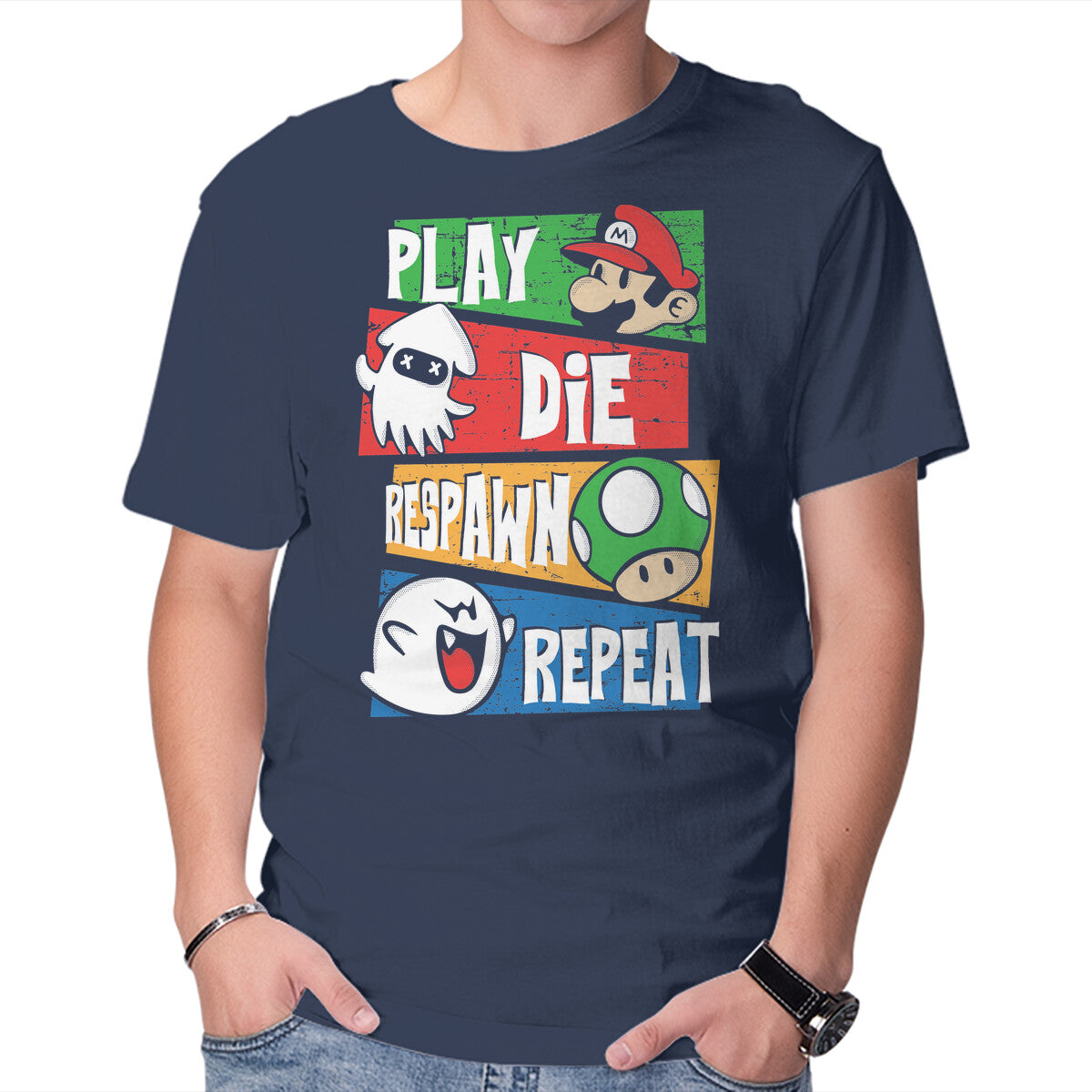Gamer's Life – Gaming Graphic T-Shirt in navy, product display