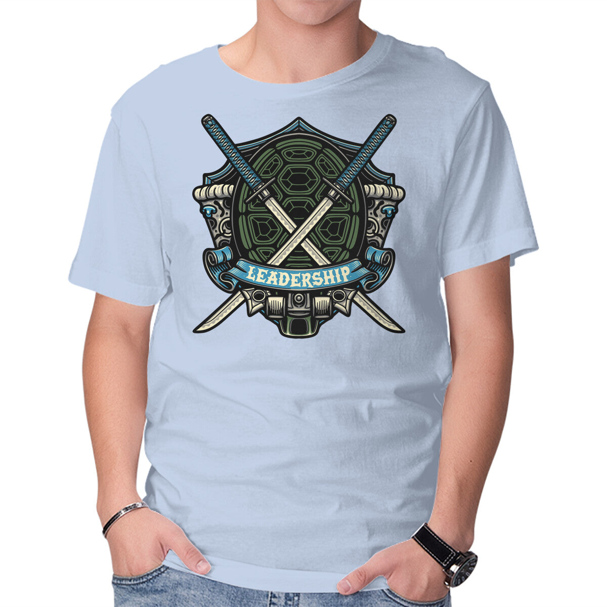 Blue Ninja Leader Graphic T-Shirt in blue, product display