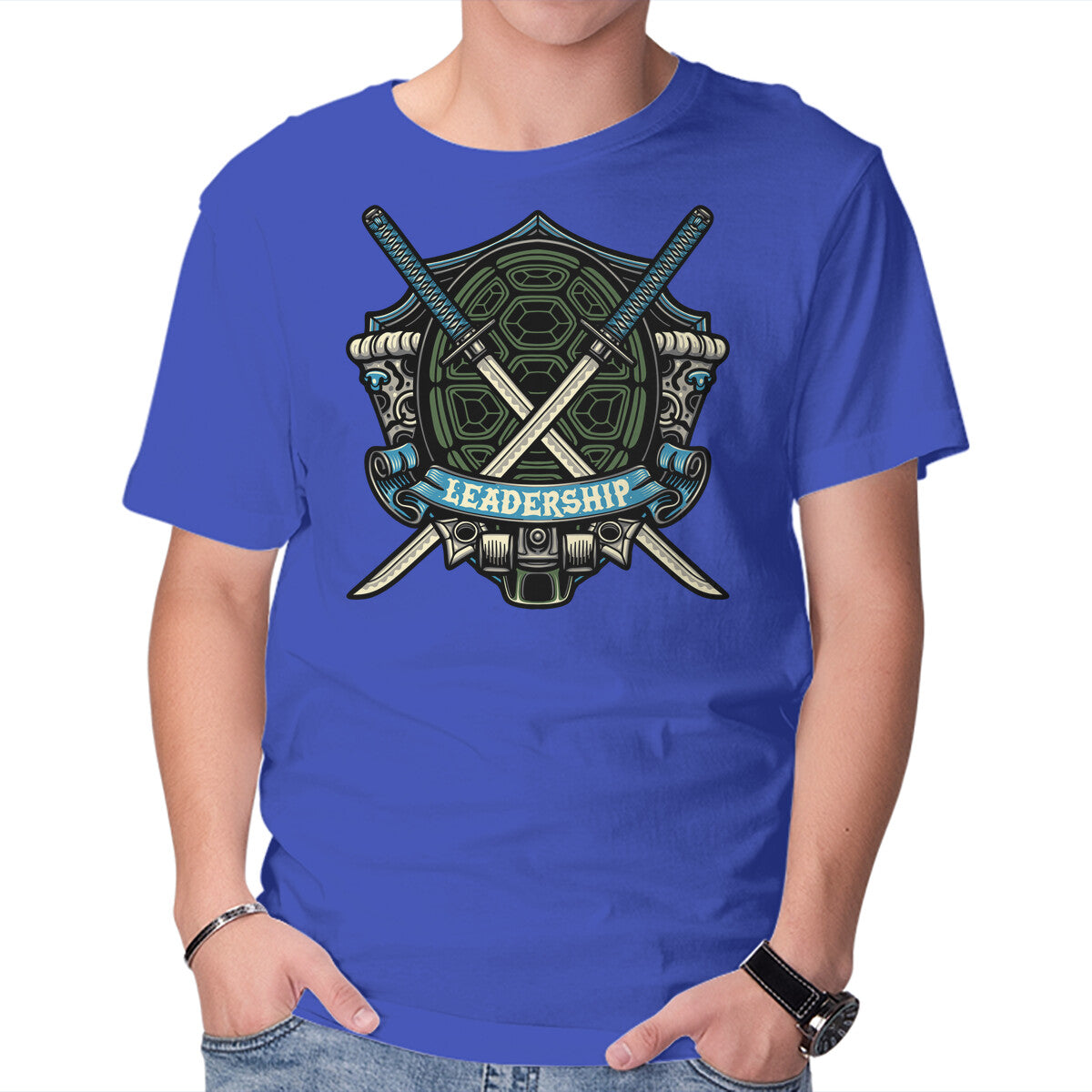 Blue Ninja Leader Graphic T-Shirt in royal blue, product display