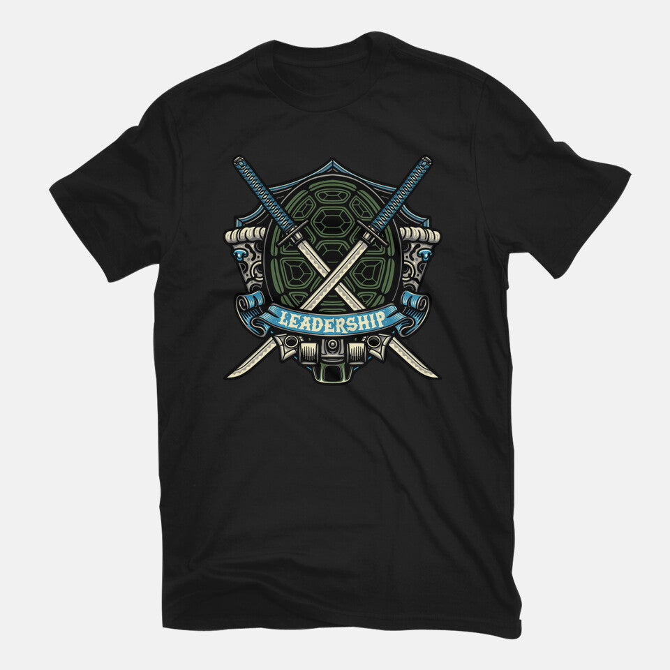 Blue Ninja Leader Graphic T-Shirt in black, flat-lay product view