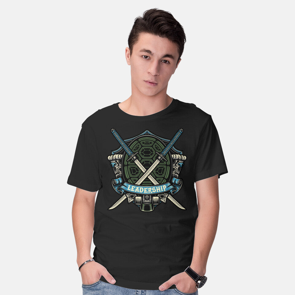 Model wearing black Blue Ninja Leader Graphic T-Shirt