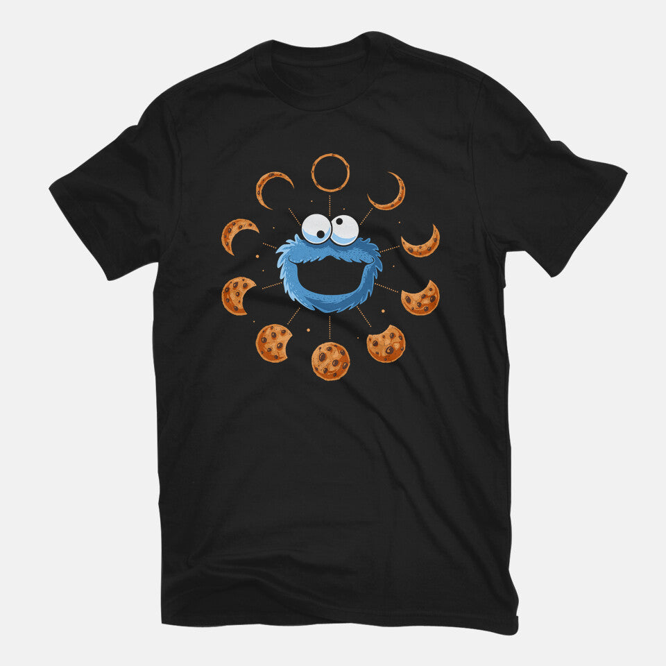 Cookie Eclipse – Funny Graphic T-Shirt in black, flat-lay product view
