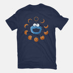 Cookie Eclipse – Funny Graphic T-Shirt in navy, flat-lay product view