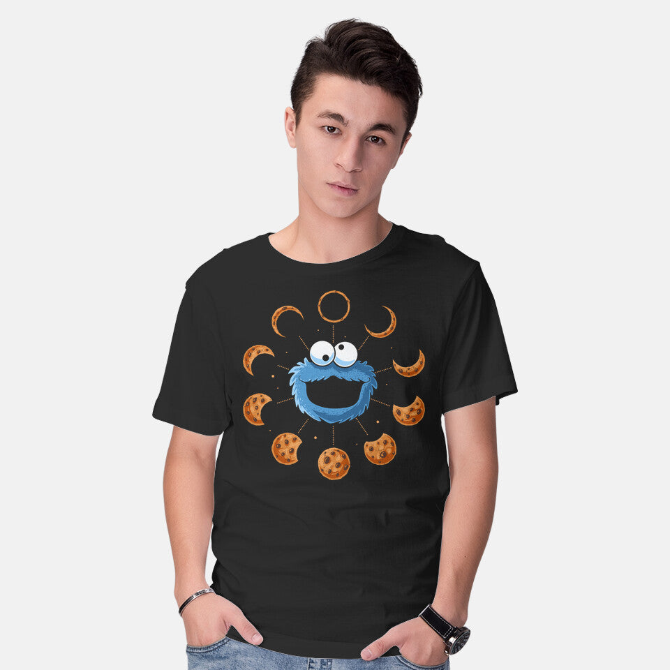 Model wearing black Cookie Eclipse – Funny Graphic T-Shirt