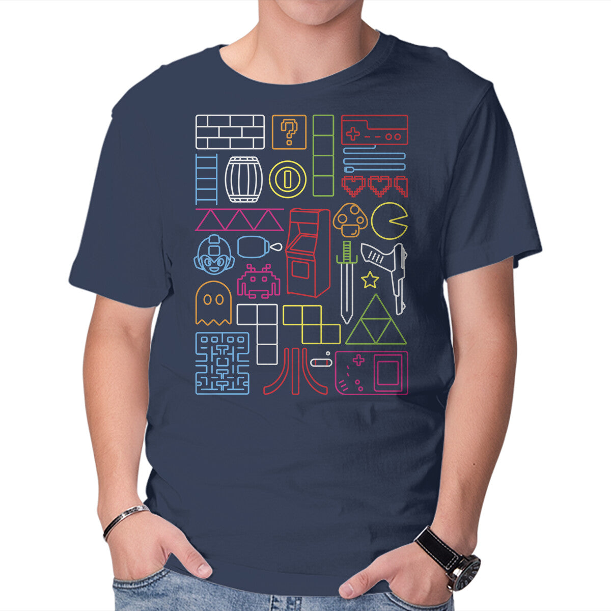 Nostalgic Doodles – Gaming Graphic T-Shirt in navy, product display