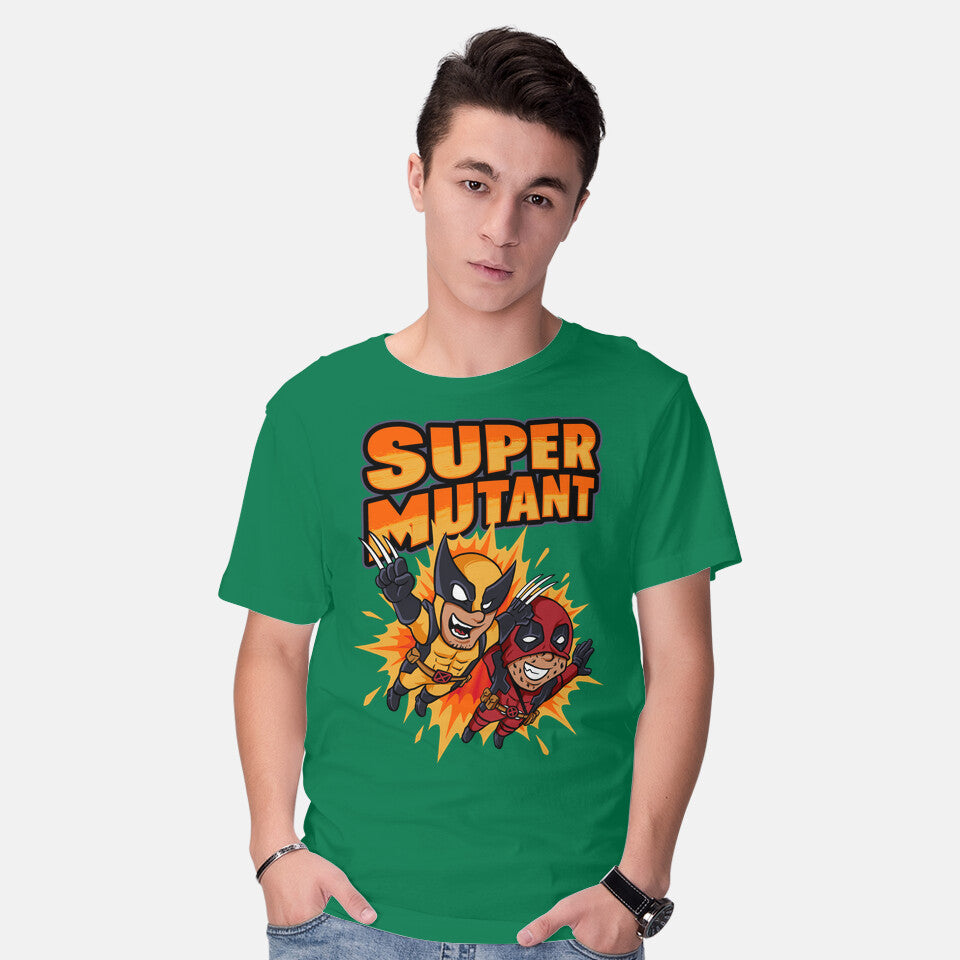 Model wearing green Super Mutant – Movie Graphic T-Shirt