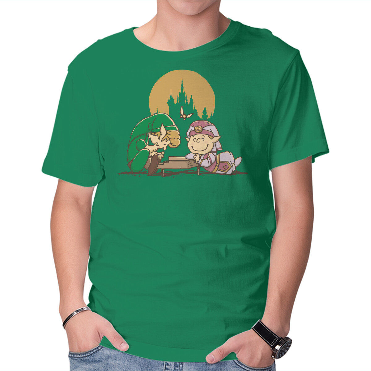 Piano Of Time – Gaming Graphic T-Shirt in green, product display
