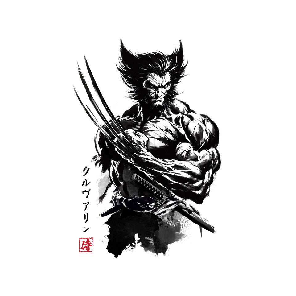 Mutant Samurai Sumi-e – Sci-Fi Graphic T-Shirt design artwork for white graphic T-shirt